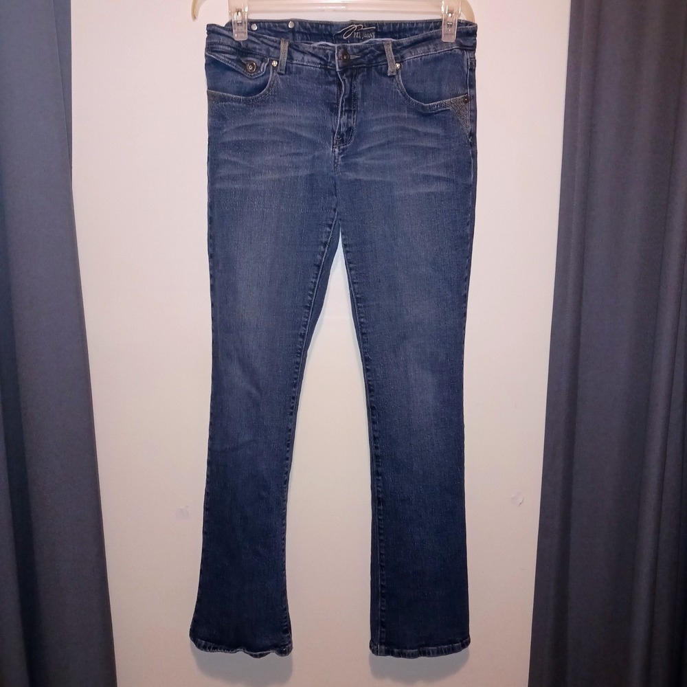 Y2K PZI Jeans Medium Wash Bootcut Embellished Flap Pocket Denim 10